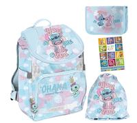 PASO - Lot de 4 cartables pour garçons et filles - Sac à dos d'école pour enfants avec trousse à crayons - Sac à chaussures et carnet de devoirs - Motif Stitch - Classe 1 à 3