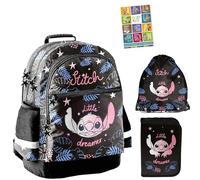 PASO - Lot de 4 cartables pour garçons et filles - Sac à dos d'école pour enfants avec trousse à crayons - Sac à chaussures et carnet de devoirs - Motif Stitch - Classe 1 à 3