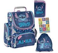 PASO - Lot de 4 cartables pour garçons et filles - Sac à dos d'école pour enfants avec trousse à crayons - Sac à chaussures et carnet de devoirs - Motif Stitch - Classe 1 à 3