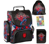 PASO - Lot de 4 cartables pour garçons et filles - Sac à dos d'école pour enfants avec trousse à crayons - Sac à chaussures et carnet de devoirs - Spiderman classe 1-3