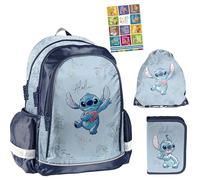PASO - Lot de 4 cartables pour garçons et filles - Sac à dos d'école pour enfants avec trousse à crayons - Sac à chaussures et carnet de devoirs - Motif Stitch - Classe 1 à 3
