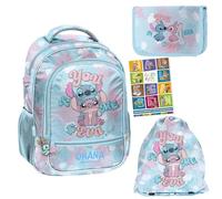 PASO - Lot de 4 cartables pour garçons et filles - Sac à dos d'école pour enfants avec trousse à crayons - Sac à chaussures et carnet de devoirs - Motif Stitch - Classe 1 à 3