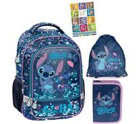 PASO - Lot de 4 cartables pour garçons et filles - Sac à dos d'école pour enfants avec trousse à crayons - Sac à chaussures et carnet de devoirs - Motif Stitch - Classe 1 à 3
