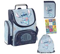 PASO - Lot de 4 cartables pour garçons et filles - Sac à dos d'école pour enfants avec trousse à crayons - Sac à chaussures et carnet de devoirs - Motif Stitch - Classe 1 à 3