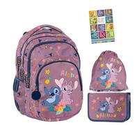 PASO - Lot de 4 cartables pour garçons et filles - Sac à dos d'école pour enfants avec trousse à crayons - Sac à chaussures et carnet de devoirs - Motif Stitch - Classe 1 à 3