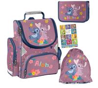 PASO - Lot de 4 cartables pour garçons et filles - Sac à dos d'école pour enfants avec trousse à crayons - Sac à chaussures et carnet de devoirs - Motif Stitch - Classe 1 à 3