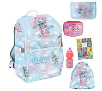 PASO - Lot de 6 cartables pour garçons et filles - Sac à dos d'école pour enfants avec trousse à crayons - Sac à chaussures, gourde et boîte à déjeuner - Motif Stitch - Classe 1 à 3