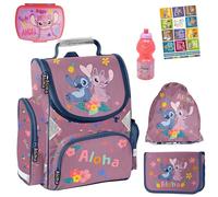 PASO - Lot de 6 cartables pour garçons et filles - Sac à dos d'école pour enfants avec trousse à crayons - Sac à chaussures, gourde et boîte à déjeuner - Motif Stitch - Classe 1 à 3