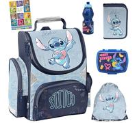 PASO - Lot de 6 cartables pour garçons et filles - Sac à dos d'école pour enfants avec trousse à crayons - Sac à chaussures, gourde et boîte à déjeuner - Motif Stitch - Classe 1 à 3