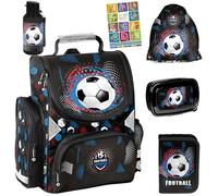 PASO Lot de 6 cartables pour garçons et filles - Sac à dos d'école pour enfants avec trousse à crayons - Sac à chaussures, bouteille et boîte à repas - Ballon de classe 1 à 3