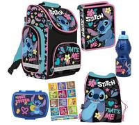 PASO - Lot de 6 cartables pour garçons et filles - Sac à dos scolaire pour enfants avec trousse - Sac à chaussures gourde et boîte à déjeuner - Motif Stitch - 1-3 classe