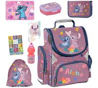 PASO - Lot de 8 cartables pour garçons et filles - Sac à dos d'école pour enfants avec trousse à crayons - Sac à chaussures, gourde et boîte à déjeuner - Motif Stitch - Classe 1 à 3