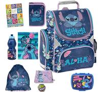 PASO - Lot de 8 cartables pour garçons et filles - Sac à dos d'école pour enfants avec trousse à crayons - Sac à chaussures, gourde et boîte à déjeuner - Motif Stitch - Classe 1 à 3