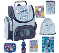 PASO - Lot de 8 cartables pour garçons et filles - Sac à dos d'école pour enfants avec trousse à crayons - Sac à chaussures, gourde et boîte à déjeuner - Motif Stitch - Classe 1 à 3