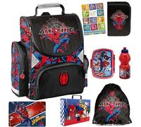 PASO - Lot de 8 cartables pour garçons et filles - Sac à dos d'école pour enfants avec trousse à crayons - Sac à chaussures, gourde et boîte à déjeuner - Spiderman 1-3 classe