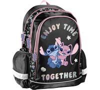 Paso | Sac à dos scolaire Disney Stitch - Noir-Rose - Ergonomique - 3 compartiments - Haute qualité