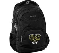 Paso | Sac à dos scolaire Happy - Noir - 3 compartiments - Smiley World - Confortable et stylé