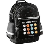 Paso | Sac à dos scolaire Smileys - Noir - 41x28x18 cm - Ergonomique - Design moderne - Beaucoup d'espace