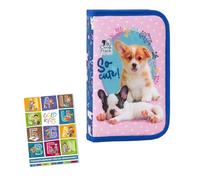 PASO - Trousse à 1 compartiment, trousse pour filles et garçons, trousse à crayons à 1 compartiment, trousse d'école et carnet de devoirs - Motif chien