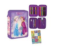 PASO - Trousse à 2 compartiments - Trousse pour fille - Trousse à crayons à 2 compartiments - Trousse remplie - Trousse d'écolier et cahier de devoirs - La Reine des Neiges
