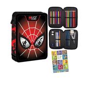 PASO - Trousse à 2 compartiments - Trousse pour fille - Trousse à crayons à 2 compartiments - Trousse remplie - Trousse d'écolier et cahier de devoirs - Spiderman