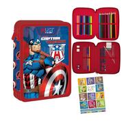 PASO - Trousse à 2 compartiments - Trousse pour fille - Trousse à crayons à 2 compartiments - Trousse remplie - Trousse d'écolier et cahier de devoirs - Avengers