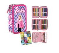 PASO - Trousse à 3 compartiments - Trousse pour fille - Trousse à 3 compartiments - Trousse remplie - Trousse d'écolier et cahier de devoirs - Barbie