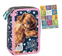 PASO - Trousse à 3 compartiments - Trousse pour filles et garçons - Trousse à 3 compartiments - Trousse d'école remplie et carnet de devoirs - Motif chien