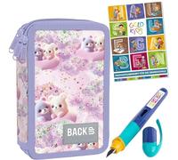 PASO - Trousse à 3 compartiments - Trousse pour filles et garçons - Trousse à 3 compartiments - Trousse d'école remplie - Trousse scolaire et carnet de devoirs - Ours pastel