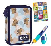 PASO - Trousse à 3 compartiments - Trousse pour filles et garçons - Trousse à 3 compartiments - Trousse d'école remplie et carnet de devoirs - Motif cochon d'eau