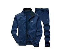 PASOK Survêtement décontracté à manches longues avec fermeture éclair intégrale pour homme, bleu, Medium