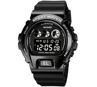 PASOY Montre numérique multifonction pour homme - Double affichage de l'heure - Chronomètre - Compte à rebours - Rétroéclairage - Étanche, Bracelet noir en caoutchouc, Medium, Tendance