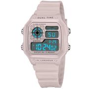 PASOY Montre numérique multifonction pour homme, double fuseau horaire, chronomètre, compte à rebours rétroéclairé, montre étanche, rose, Sports