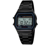 Pasoy Montre numérique pour homme en acier inoxydable avec rétroéclairage multifonction et chronomètre étanche Medium noir