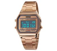 PASOY Montre numérique pour homme en acier inoxydable rétroéclairée multifonction avec chronomètre étanche, rose gold