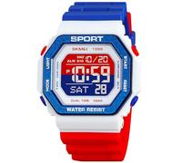 PASOY Reloj Montre tendance pour homme et femme unisexe avec rétroéclairage numérique Style décontracté Étanche Sports de plein air Natation Coloré, bleu/rouge, Décontracté