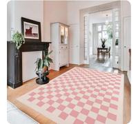 PASPRT Tapis Moderne À Carreaux pour Salon avec Support Antidérapant Rose Doux Tapis À Carreaux À Plis Doux 80X150Cm