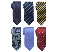 Passabin Cravate pour homme 6 pièces en jacquard tissé, Bleu rayé, cachemire bleu, rayures dorées, fleur rouge, pointe bleue, 2.95 inches*57.5 inches