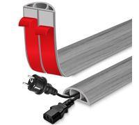Passage de Cable au Sol adhésif goulotte Passe Cable Flexible en PVC pour la Management Bureau de Sol (Bois Gris Clair, 30mm×3m)