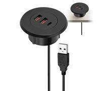 Passe-câble encastré - Prise de courant ronde de bureau avec design filaire | Trou électronique avec bloc chargeur de 1,5 m pour meubles, téléphones portables, tablettes et gestion de