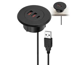 Passe-câble encastré - Prise de Courant Ronde de Bureau avec Design Filaire | Trou électronique avec Bloc Chargeur de 1,5 m pour Meubles, téléphones Portables, tablettes et Gestion de