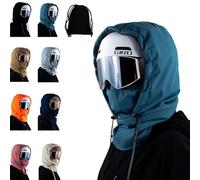 Passe-montagne en polaire doublée imperméable, masque de ski intégral à capuche, couvre-casque de ski chaud pour l'hiver avec cordon de serrage, cyan, Taille unique