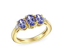 Passé Présent Futur 3 Pierres 2CTW Ovale Tanzanite Violette Bague Trilogie Trinité pour Femmes Plaqué Or Jaune 14K Argent Sterling .925 Pierre de Naissance de Décembre