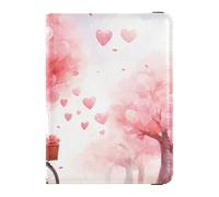 Passeport en cuir personnalisable Happy Valentine's Day Heart Tree Bike Passeport et carte de vaccin Portefeuille de voyage Portefeuille Housse de passeport avec blocage RFID étanche, Vélo arbre cœur