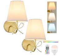PASSICA DECOR Lot de 2 appliques murales à piles - Lumières LED sans fil rechargeables à intensité variable avec télécommande - 15 couleurs 13 000 mAh - Lampes en forme de nœud doré pour chambre à
