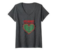 Passion des Fans de Football My Heart is on That Field T-Shirt avec Col en V, Femme, Chiné Foncé, XXL