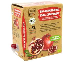 PassionBio 100% jus de grenade bio direct 3 litres - jus de grenade du sac dans la boîte 30 jours de conservation - végétalien, sans sucre ajouté, sans édulcorants (lt. loi)