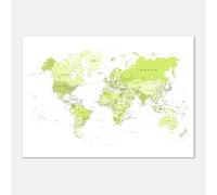 PassionCadeau Carte du Monde Murale Jaune Vert - Mappemonde Éducative & Décorative - Poster Planisphère Voyage - Tableau Carte du Monde Premium