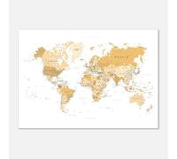 PassionCadeau Carte du Monde Murale Orange Jaune - Mappemonde Éducative & Décorative - Poster Planisphère Voyage - Tableau Carte du Monde Premium