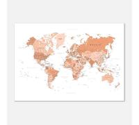 PassionCadeau Carte du Monde Murale Orange Marron - Mappemonde Éducative & Décorative - Poster Planisphère Voyage - Tableau Carte du Monde Premium